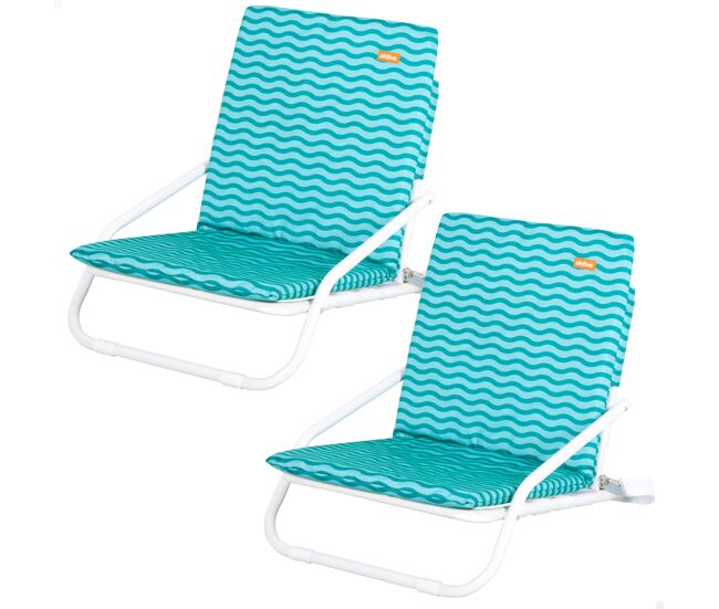 Aktive pack 2 sillas playa bajas 46x60x50 cm ondas turquesa con bolsillo trasero