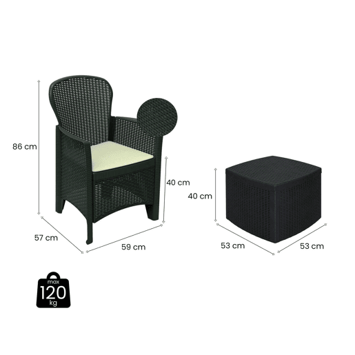 Conjunto de jardim 2 lugares em plástico Conjunto de jardim 2 lugares em plástico