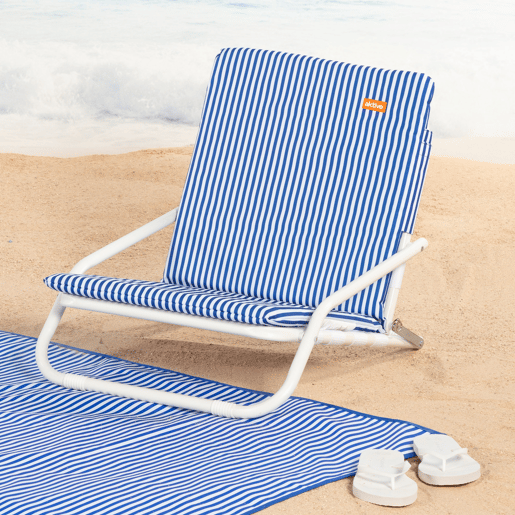 Aktive Pack 2 cadeiras praia baixas 46x60x50 cm com listras náuticas e bolso no encosto