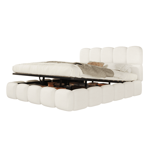 Cama de casal de tecido 180x200 cm com armazenamento,branco