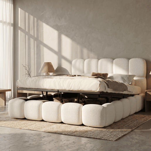 Cama de casal de tecido 180x200 cm com armazenamento,branco