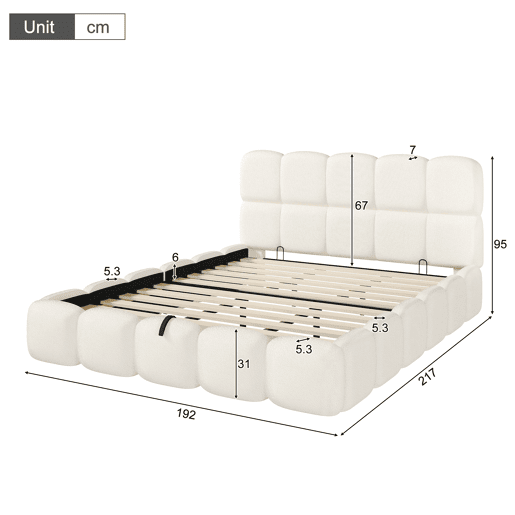Cama de casal de tecido 180x200 cm com armazenamento,branco
