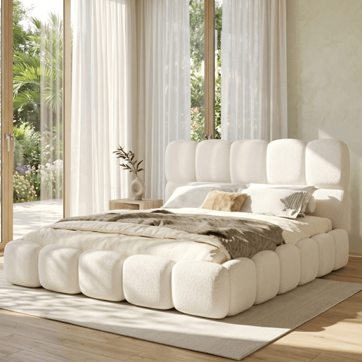 Cama de casal de tecido 180x200 cm com armazenamento,branco