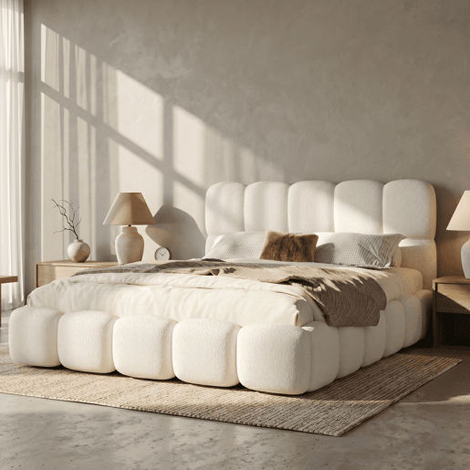 Cama de casal de tecido 180x200 cm com armazenamento,branco