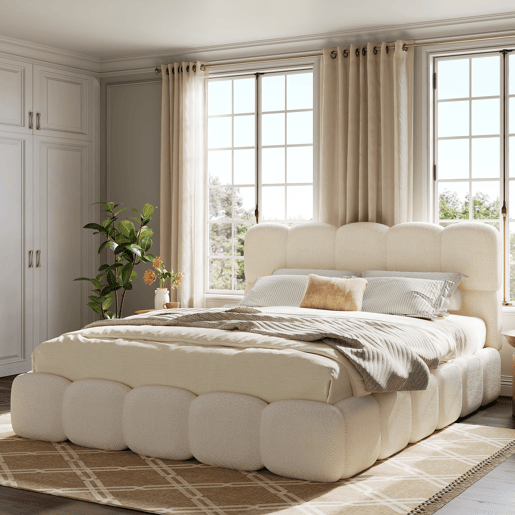 Cama de casal de tecido 180x200 cm com armazenamento,branco