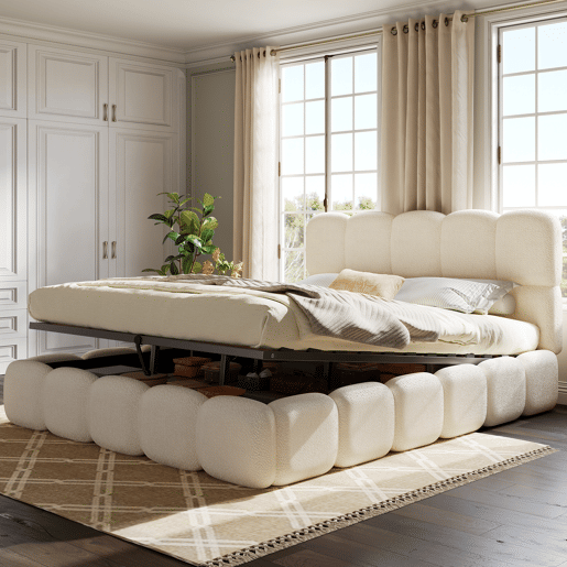 Cama de casal de tecido 180x200 cm com armazenamento,branco