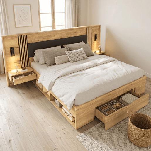 Cama de casal de mdf 160x200 cm,natural Cama de casal de mdf 160x200 cm,natural