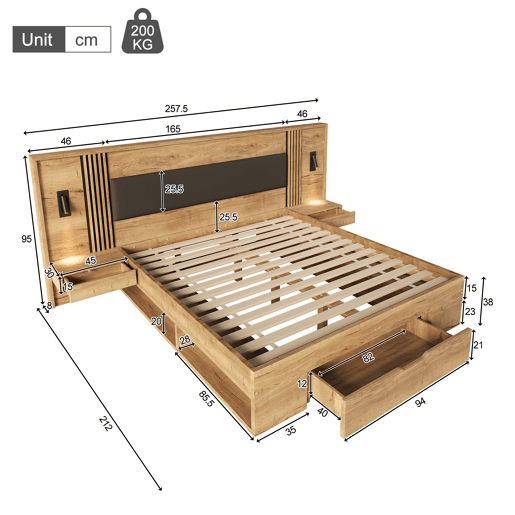 Cama de casal de mdf 160x200 cm,natural Cama de casal de mdf 160x200 cm,natural
