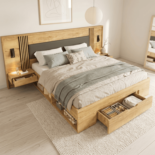 Cama de casal de mdf 160x200 cm,natural Cama de casal de mdf 160x200 cm,natural