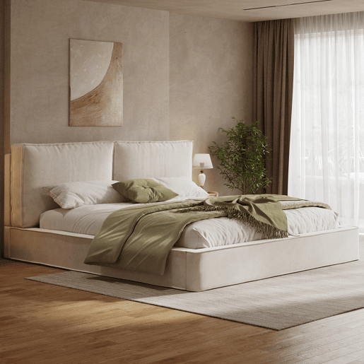 Cama de casal de tecido 180x200 cm,bege Cama de casal de tecido 180x200 cm,bege