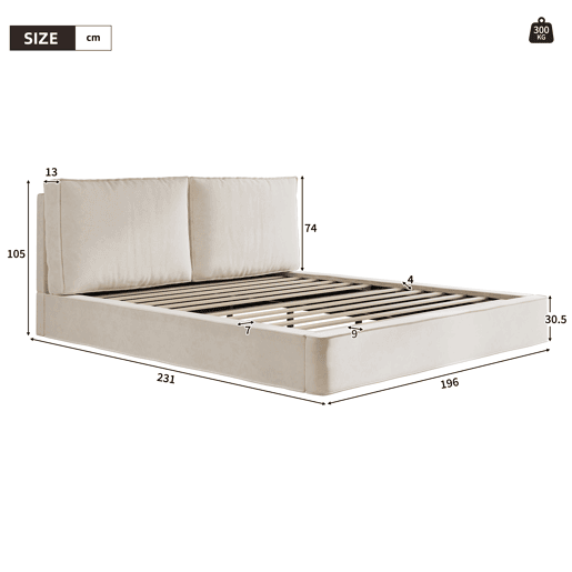 Cama de casal de tecido 180x200 cm,bege Cama de casal de tecido 180x200 cm,bege