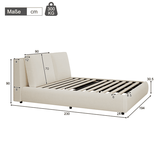 Cama de casal de tecido 180x200 cm,bege Cama de casal de tecido 180x200 cm,bege