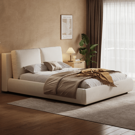 Cama de casal de tecido 180x200 cm,bege Cama de casal de tecido 180x200 cm,bege