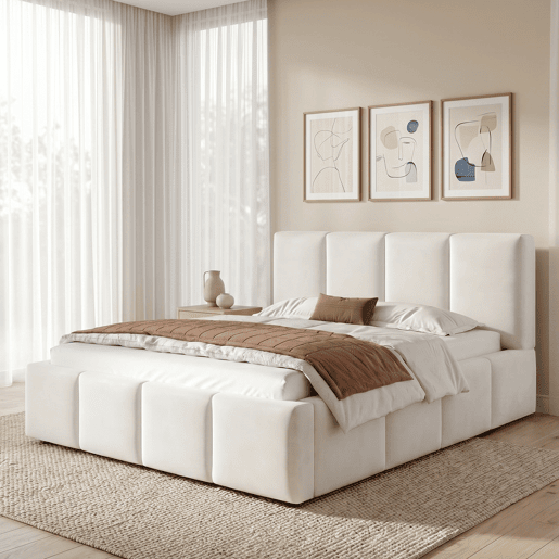 Cama de casal de tecido 180x200 cm,bege