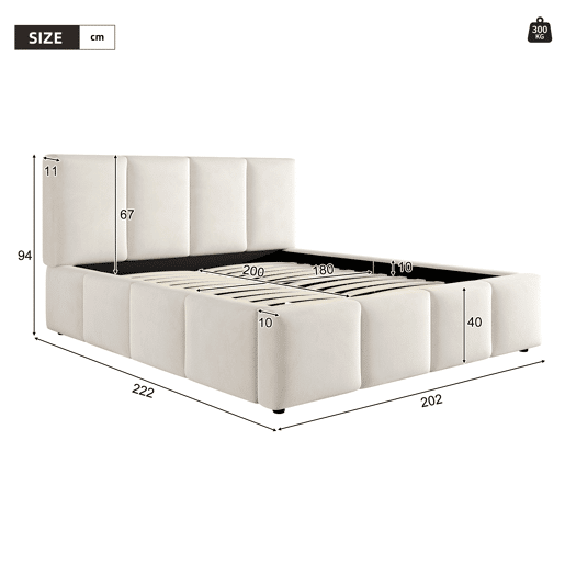 Cama de casal de tecido 180x200 cm,bege