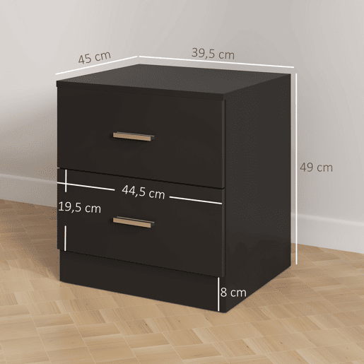 Mesa de cabeceira moderna com 2 gavetas para sala de estarquarto, 45x39,5x49 cm, preta. Mesa de cabeceira moderna com 2 gavetas para sala de estarquarto, 45x39,5x49 cm, preta.