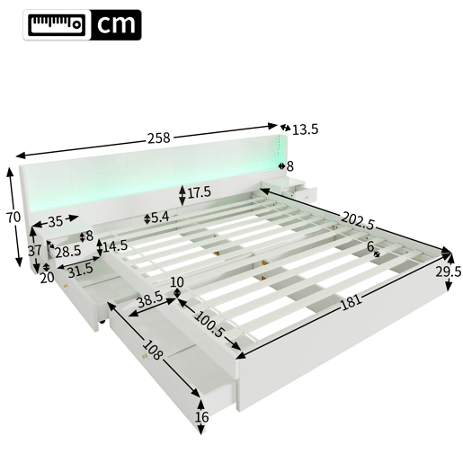 Cama de casal de mdf 180x200 cm,branco Cama de casal de mdf 180x200 cm,branco