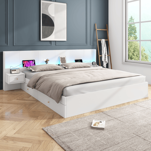 Cama de casal de mdf 180x200 cm,branco Cama de casal de mdf 180x200 cm,branco