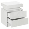 Mesa de cabeceira branca com luz LED, frente em alto brilho, 2 gavetas e controle remoto, 45x35x52 cm