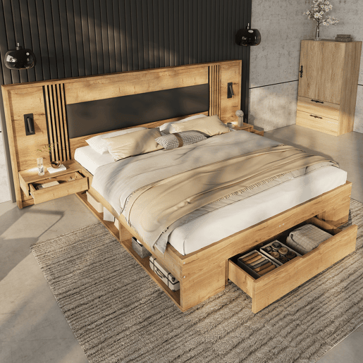 Cama de casal de mdf 180x200 cm,natural Cama de casal de mdf 180x200 cm,natural