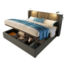 Cama de casal de linho 180x200 cm com armazenamento e luz led,cinza