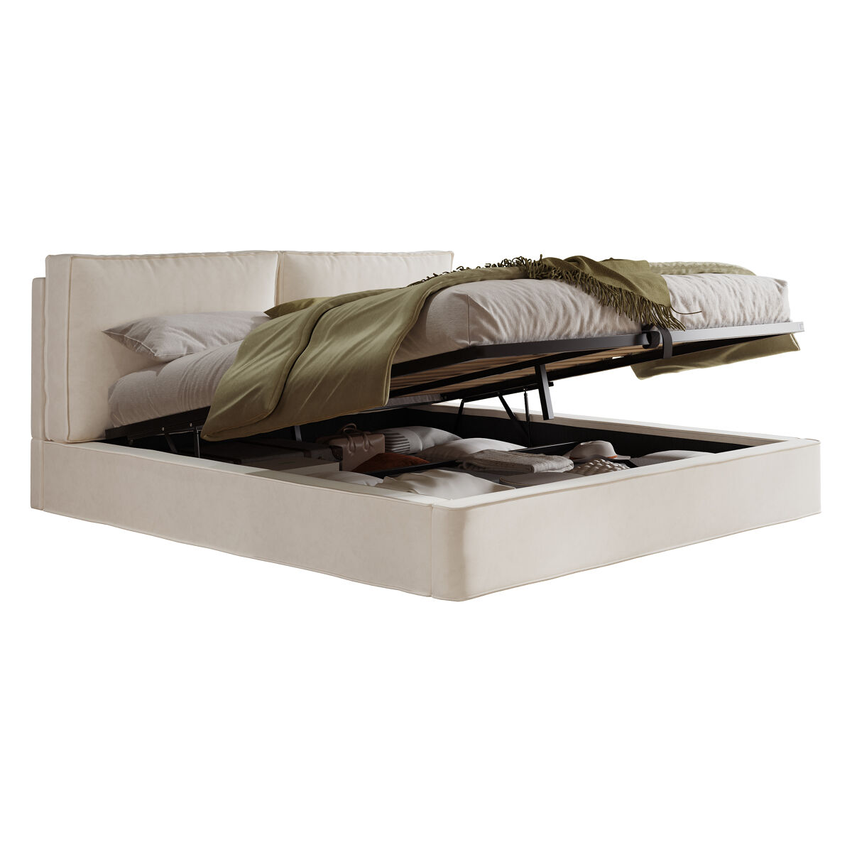 Cama de matrimonio de terciopelo 180x200 cm con almacenaje,beige