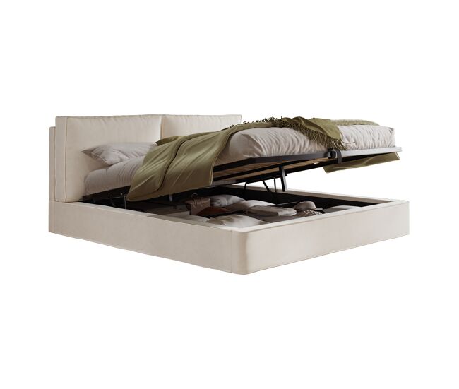 Cama de matrimonio de terciopelo 180x200 cm con almacenaje,beige