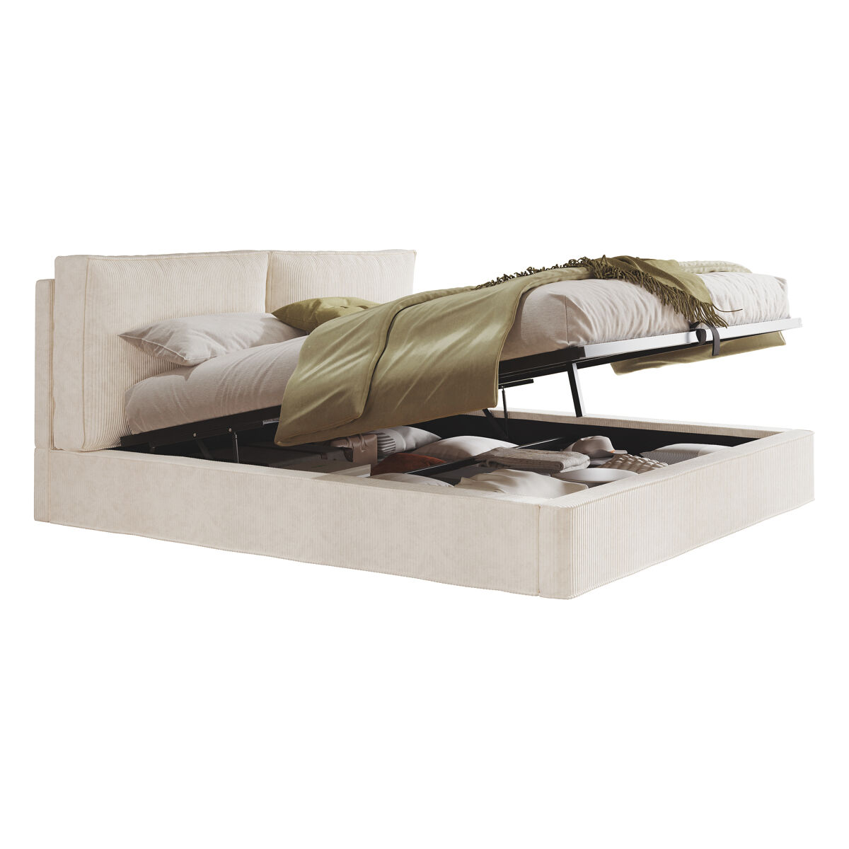 Cama de matrimonio de tela 180x200 cm con almacenaje,beige