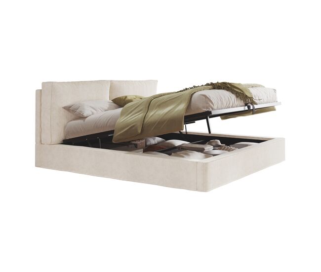 Cama de matrimonio de tela 180x200 cm con almacenaje,beige