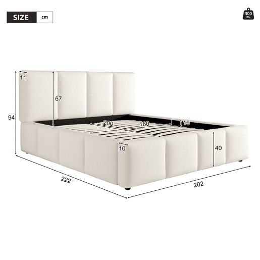 Cama de casal de tecido 180x200 cm,bege
