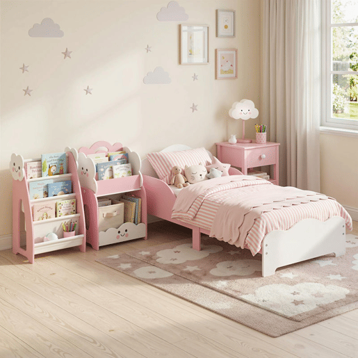 AIYAPLAY Cama Infantil, 70x140 cm, Cama Montessori com Grades Altas, Tema de Algodão-Doce, para Crianças de 3 a 6 Anos, Rosa AIYAPLAY Cama Infantil, 70x140 cm, Cama Montessori com Grades Altas, Tema de Algodão-Doce, para Crianças de 3 a 6 Anos, Rosa