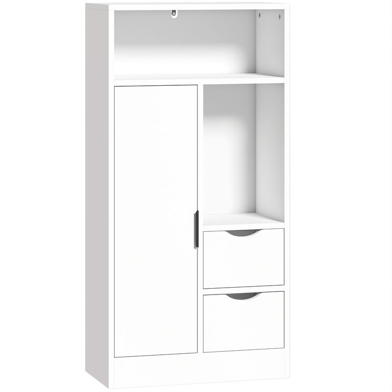 Homcom mueble de baño estrecho armario de baño con 2 cajones compartimento abierto y estante ajustable para espacio pequeño cocina salón 50x25x100 cm