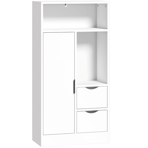 HOMCOM Armário Estreito para Casa de Banho com 2 Gavetas, Compartimentos Abertos e Prateleira Ajustável 50x25x100 cm Branco HOMCOM Armário Estreito para Casa de Banho com 2 Gavetas, Compartimentos Abertos e Prateleira Ajustável 50x25x100 cm Branco