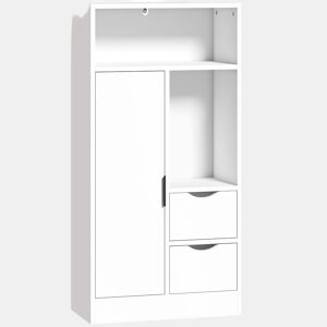 HOMCOM Armário Estreito para Casa de Banho com 2 Gavetas, Compartimentos Abertos e Prateleira Ajustável 50x25x100 cm Branco