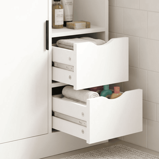 HOMCOM Armário Estreito para Casa de Banho com 2 Gavetas, Compartimentos Abertos e Prateleira Ajustável 50x25x100 cm Branco HOMCOM Armário Estreito para Casa de Banho com 2 Gavetas, Compartimentos Abertos e Prateleira Ajustável 50x25x100 cm Branco
