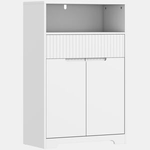 HOMCOM Armário Estreito para Casa de Banho com Gaveta Canelada, Prateleira Aberta, 2 Portas e Prateleira Ajustável, 60x30x91,5 cm, Branco