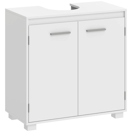 HOMCOM Móvel Sob o Lavatório, Armário de Casa de Banho com Prateleira Ajustável, 2 Portas e Recorte em U, para Lavatório com ou sem Coluna, 60x30x60 cm, Branco HOMCOM Móvel Sob o Lavatório, Armário de Casa de Banho com Prateleira Ajustável, 2 Portas e Recorte em U, para Lavatório com ou sem Coluna, 60x30x60 cm, Branco