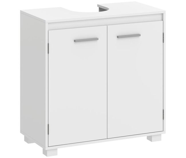 Homcom mueble bajo lavabo, mueble de baño con estante ajustable, 2 puertas y recorte en u, estilo moderno, para lavabo con o sin pedestal, 60x30x60 cm, blanco