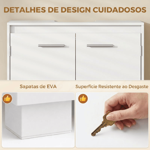 HOMCOM Móvel Sob o Lavatório, Armário de Casa de Banho com Prateleira Ajustável, 2 Portas e Recorte em U, para Lavatório com ou sem Coluna, 60x30x60 cm, Branco HOMCOM Móvel Sob o Lavatório, Armário de Casa de Banho com Prateleira Ajustável, 2 Portas e Recorte em U, para Lavatório com ou sem Coluna, 60x30x60 cm, Branco