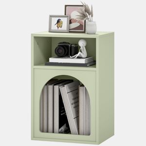 Mesa de cabeceira estreita com 2 compartimentos abertos, design em forma de arco, 40x30x60 cm, verde
