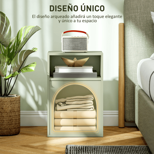 Mesa de cabeceira estreita com 2 compartimentos abertos, design em forma de arco, 40x30x60 cm, verde Mesa de cabeceira estreita com 2 compartimentos abertos, design em forma de arco, 40x30x60 cm, verde
