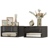 Conjunto de 2 mesas de cabeceira suspensas com gaveta para quarto, 37x32x21 cm, preto brilhante