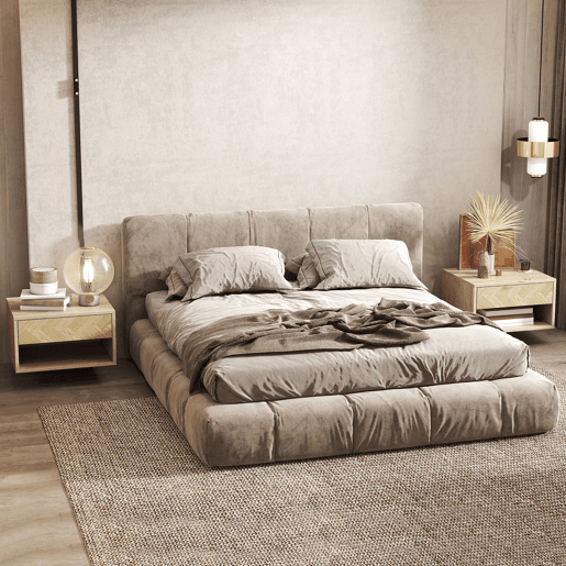 Conjunto de 2 mesas de cabeceira suspensas com gaveta e compartimento para quarto, 37x32x21 cm, cor natural.