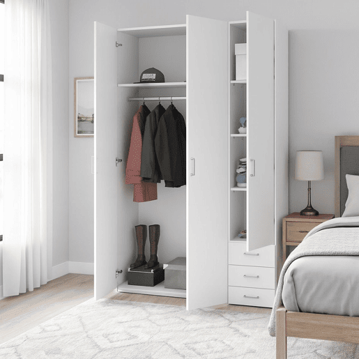 Guarda-roupa 3 Portas 4 Prateleiras em Madeira Nobilitada Guarda-roupa 3 Portas 4 Prateleiras em Madeira Nobilitada