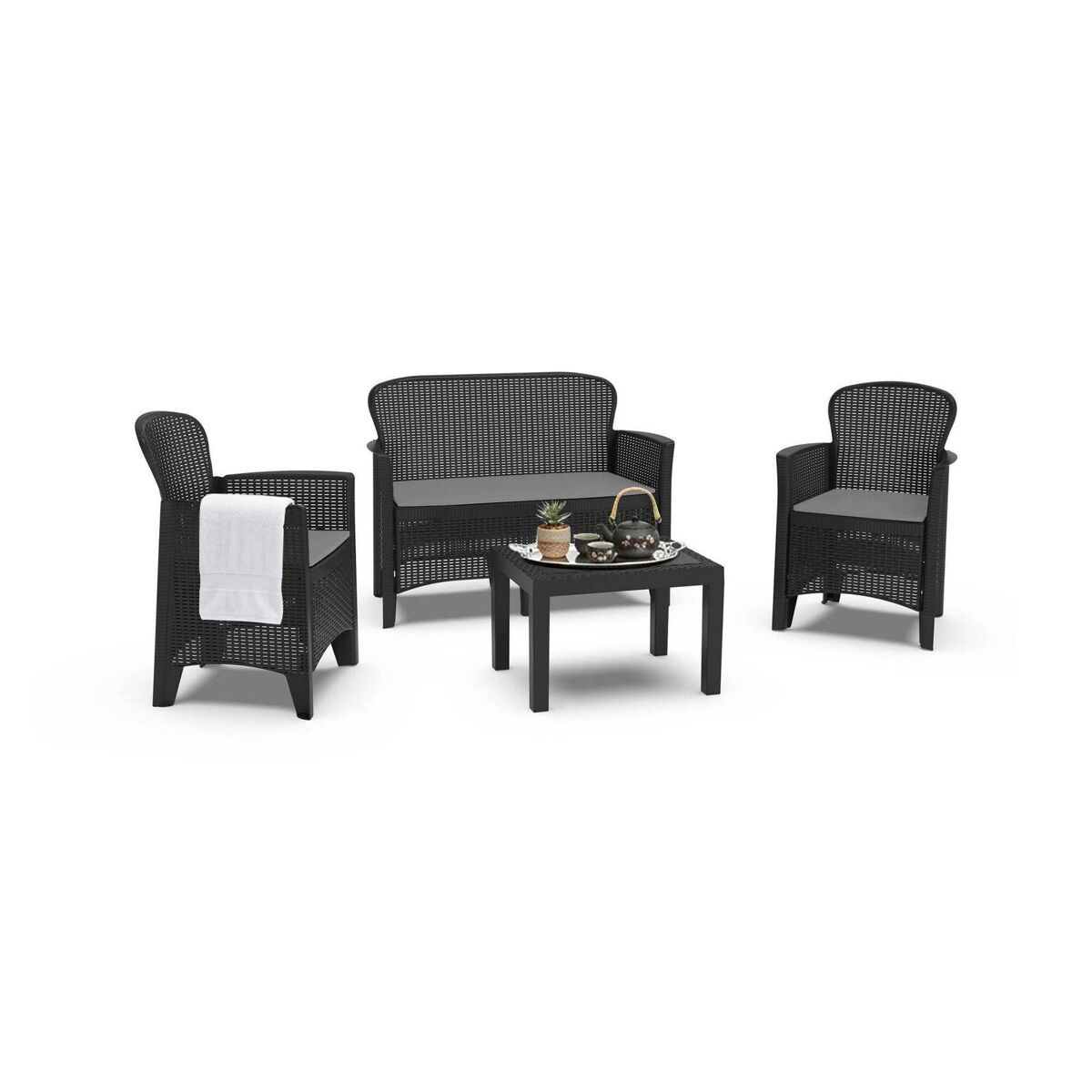 Conjunto de sala de exterior 4 plazas en plástico