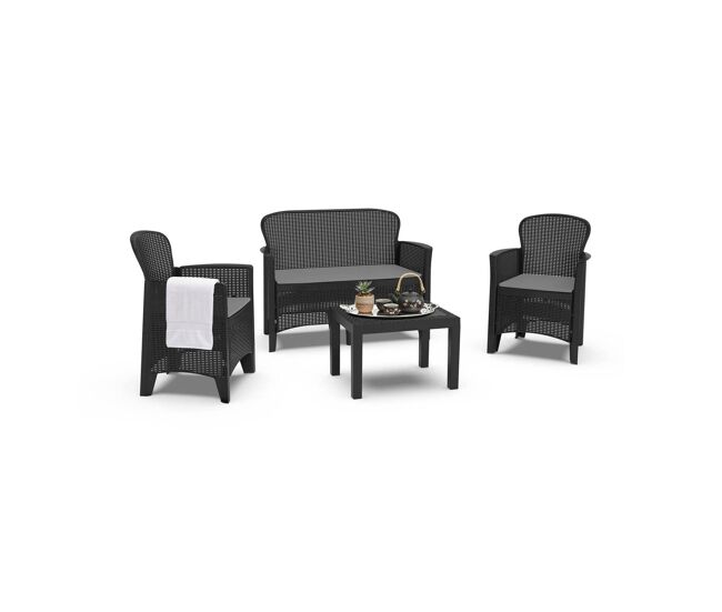 Conjunto de sala de exterior 4 plazas en plástico