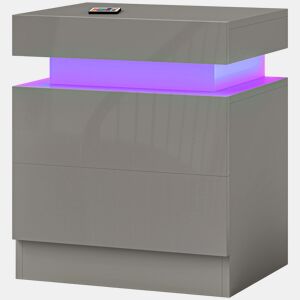 Mesa de cabeceira com luzes LED, 2 gavetas e controle por aplicativo, ideal para quarto ou sala de estar, 45x35x52 cm, cinza.