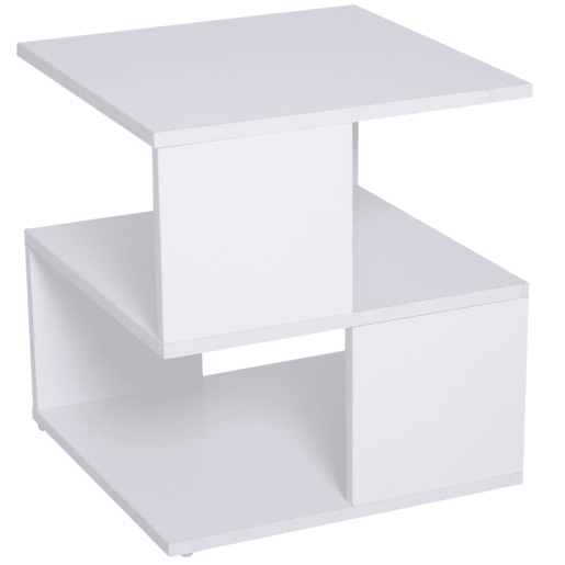 Mesa de cabeceiralateral de 2 níveis com prateleira de armazenamento para sala de estar, 40x40x43cm, branca