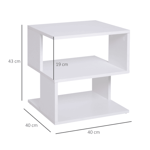 Mesa de cabeceiralateral de 2 níveis com prateleira de armazenamento para sala de estar, 40x40x43cm, branca