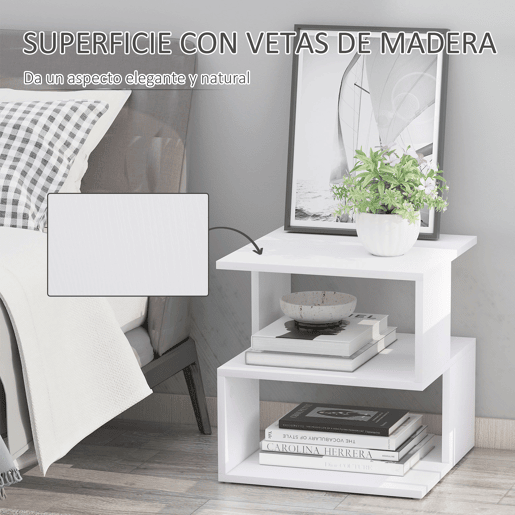 Mesa de cabeceiralateral de 2 níveis com prateleira de armazenamento para sala de estar, 40x40x43cm, branca